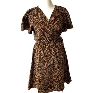 Madewell Women's‎ Painted Leopard Flutter-Sleeve Wrap Mini Dress in Size M